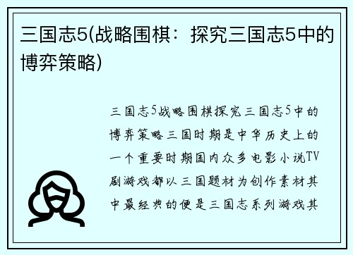 三国志5(战略围棋：探究三国志5中的博弈策略)